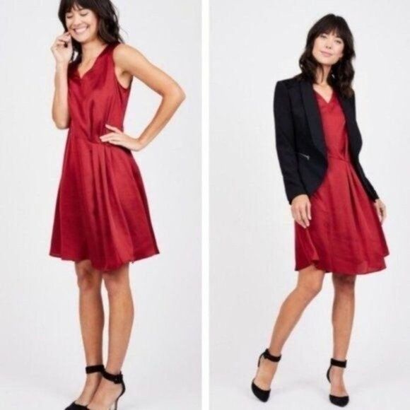 Anthropologie Dresses & Skirts - August 1 Eight v-neck asymmetrical tuck satin dress size medium